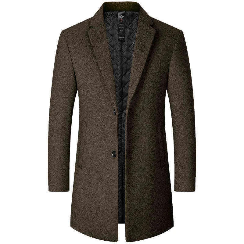Brand Winter Wool Men Thick Coat Stand Collar Male Fashion Wool Blend Outwear Jacket Smart Casual Trench Plus Size 211106