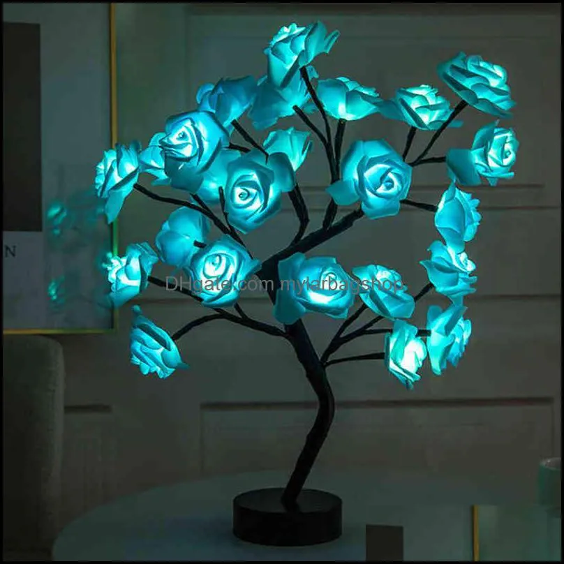 LED Table Lamp Rose Flower Tree USB Night Lights Christmas Decoration Gift For Kids Room Rose Flower Lighting Home Decoration 211223