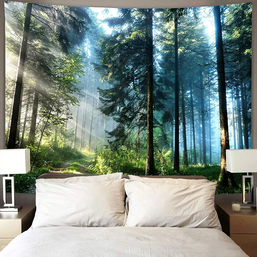 Tapisserie Arbre Fluorescente Magique 230x180cm - Lumière Noire UV, Décor Forêt Fée Scintillante Pour Chambre Et Fêtes