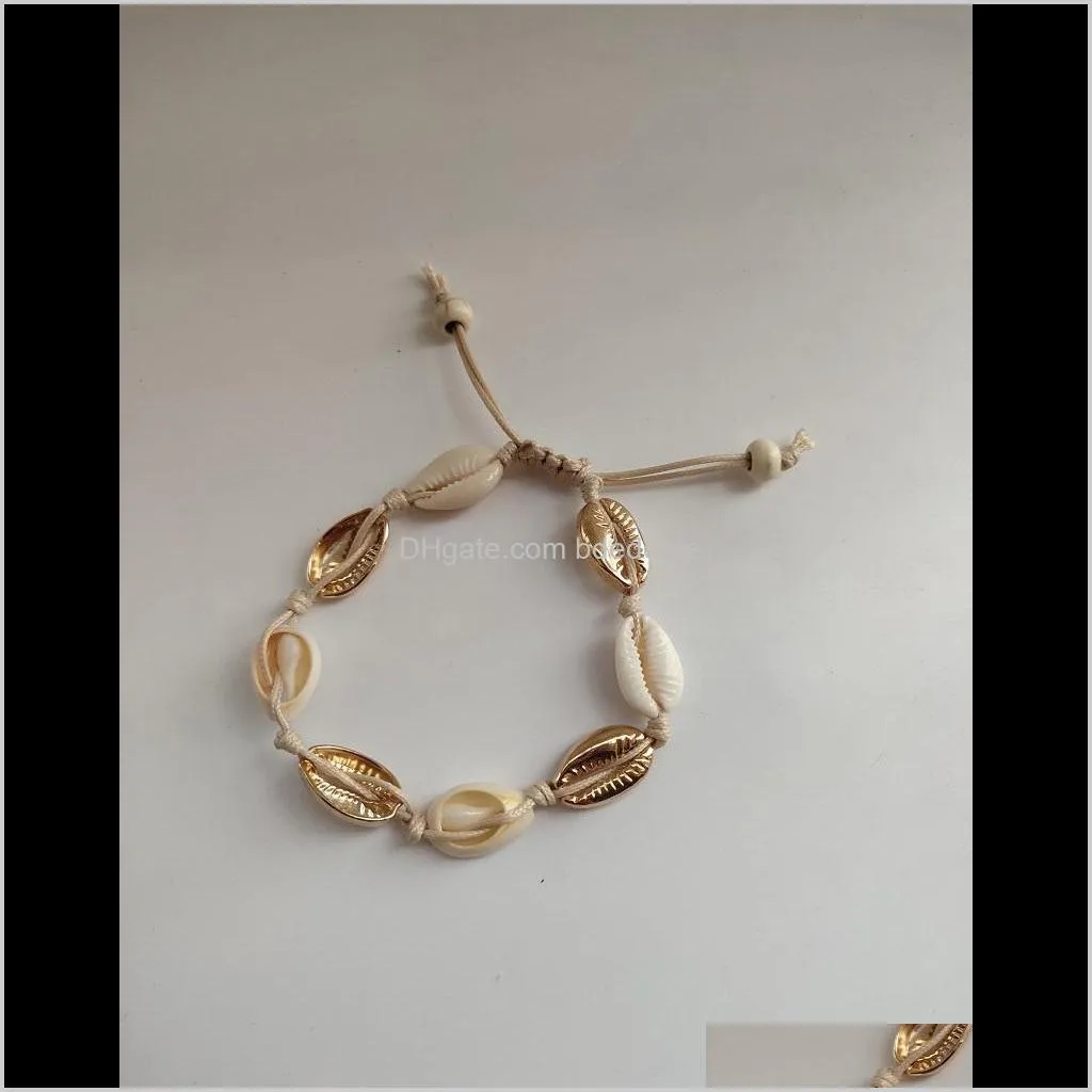 2019 seabeach customs cultures seashell natural alloy material bead accessory with beige and black color string rope bracelet adjust
