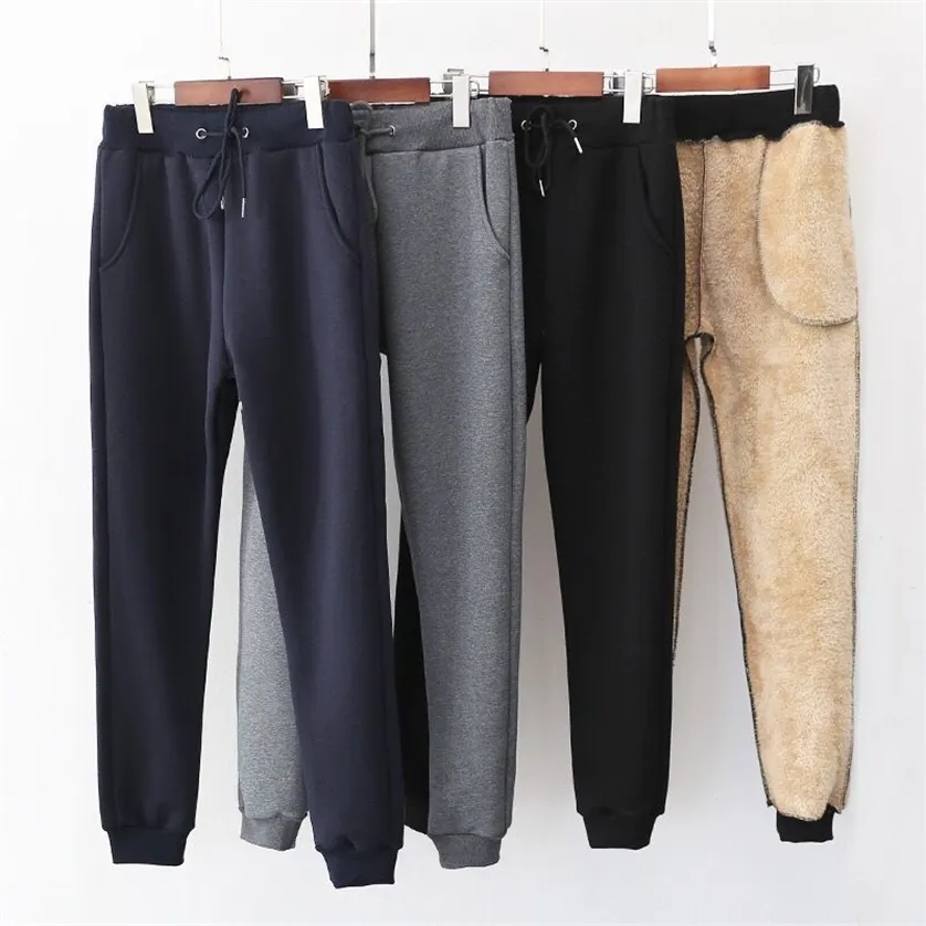 Winter Women Pants Thick Velvet Warm Female Lamb Wool Trousers Outwear High Waist Solid Harem 2XL 220211