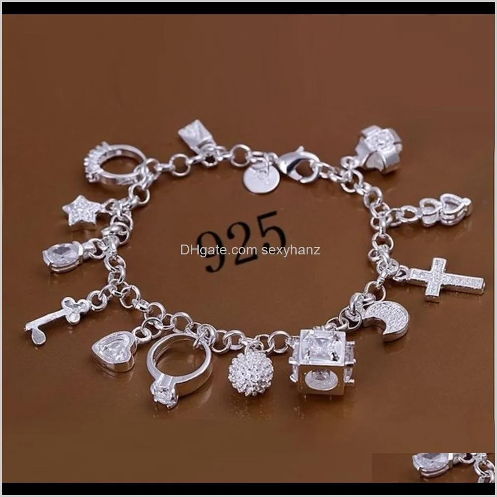 popular 925 silver fashion 13 pieces bracelet women`s multi element jewelry