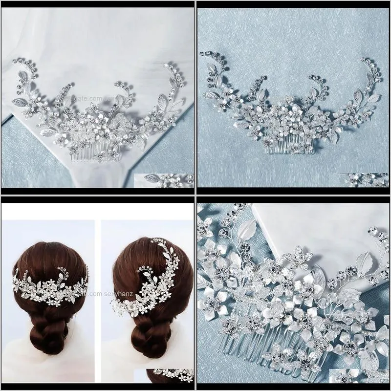 forseven women girls hair decor headbands clips crystal flower leaf hair combs bride noiva wedding decor big jewelry 2020