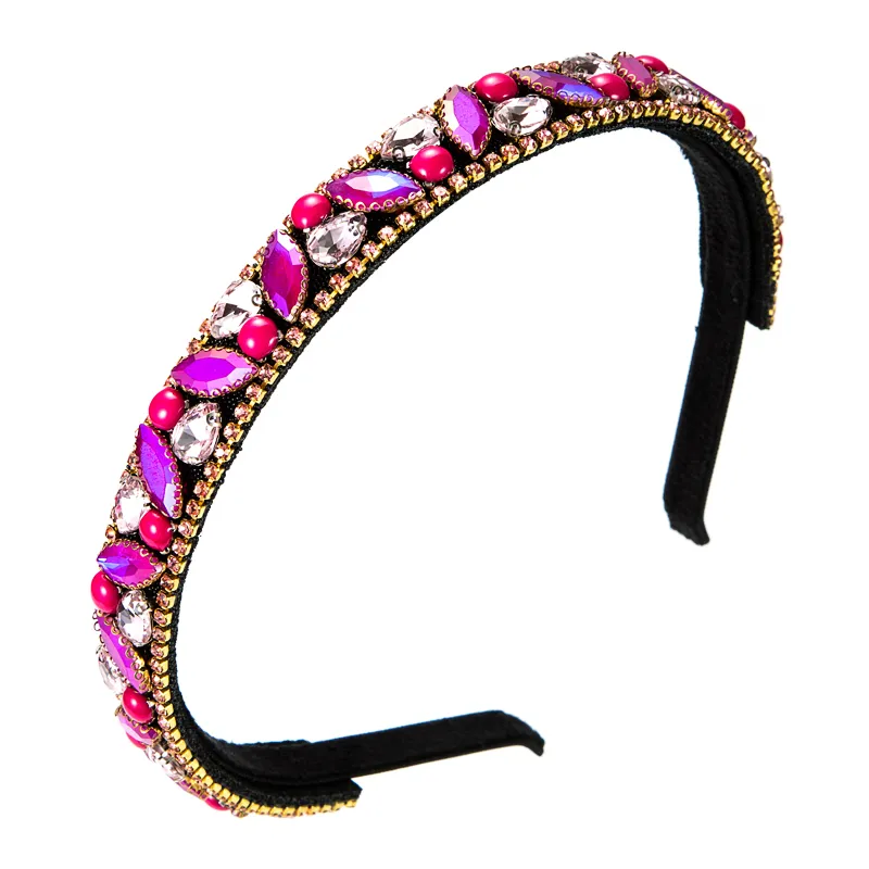 Elegant Korean Colorful Crystal Headband Luxury Sparkly Rhinestone Beaded Hairband Bridal Wedding Jewelry Tiara Bezel