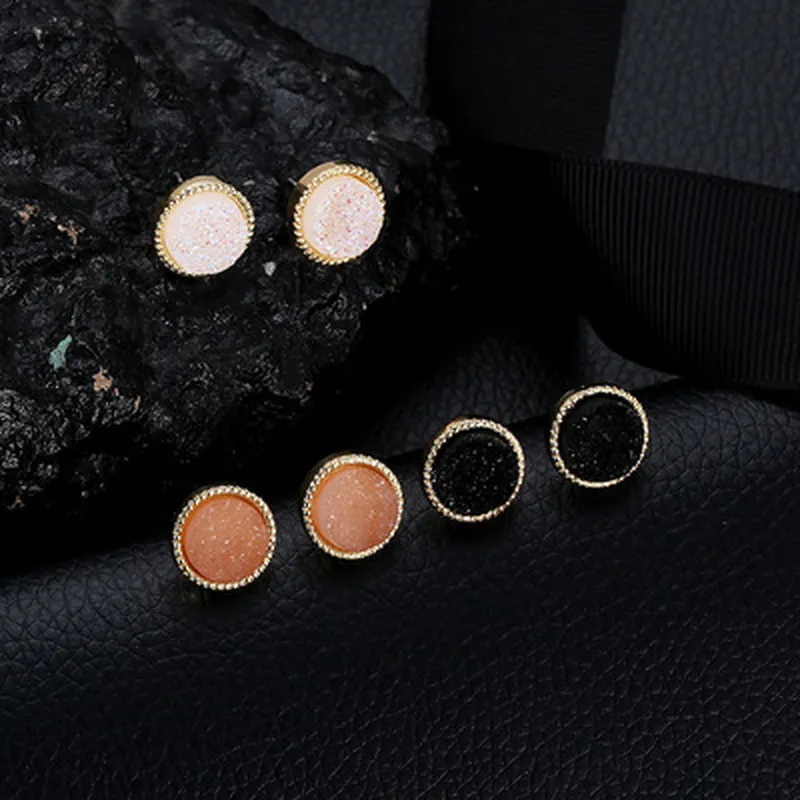Simple Druzy Stone Stud Earrings Ladies Round Resin Gold Earrings for Women Fashion Jewelry Gift
