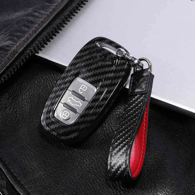 PC Koolstofvezel FOB Volledige beschermende Cover Auto Key Case voor A4 S4 B7 B8 A6 A5 A7 A8 Q5 S5 S6 Q7 Auto Accessoires Smart-toets