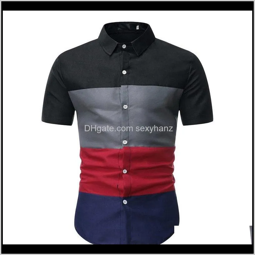 2020 2020 summer fashion new mens casual boutique short sleeve shirt / mens slim colorblock lapel shirt vj5b#