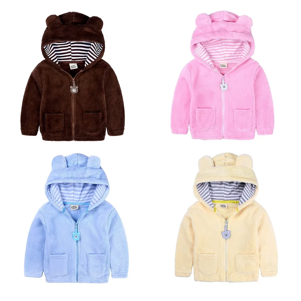 Pile per bambini Cappotto spesso invernale Neonato Ragazzi Ragazze Cerniera con cappuccio Orso Giacca con cappuccio Capispalla Cartoon Cardigan Camicia con cappuccio Top 210413