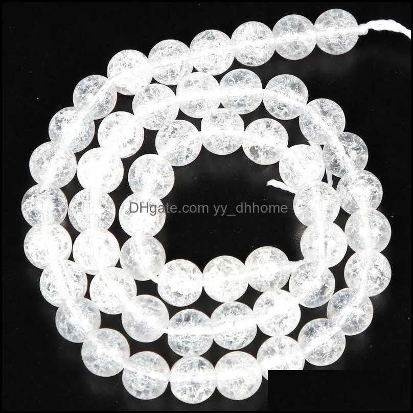 Other Natural Stone White Glass Cracked Charm Round Loose Beads For Jewelry Making Needlework Diy Strand 4/6/8/10/12 MM