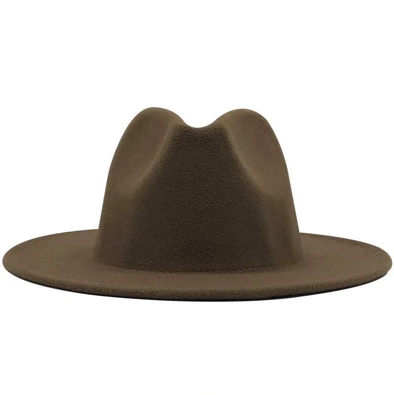 Chapéus Fedora de feltro de lã de aba plana unissex com cinto vermelho preto patchwork jazz chapéu formal boné panamá trilby chapeau para homens mulheres alta qualidade A5