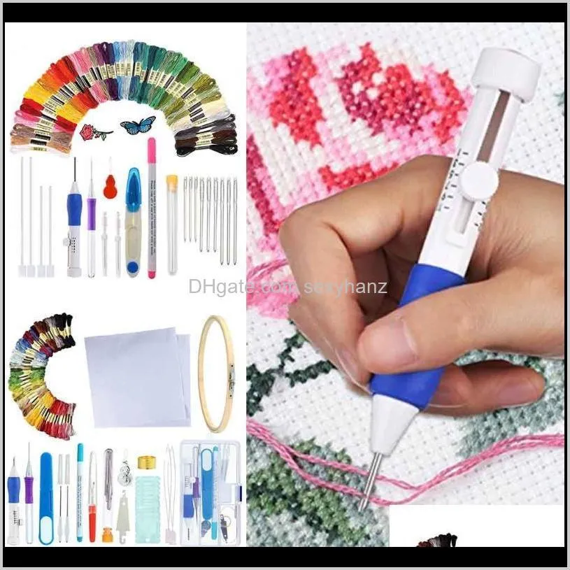 stitching pen knitting craft tool 50colors threads kill time diy practical home sewing embroidery kit punch needle beginners1