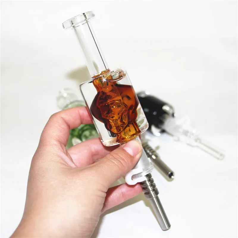 Smoking accessories Hookah NC Hand pipes 14mm skull Glass nectar straw Pipe with liquid glycerin inside oil cooling bong dab rig Hookah
