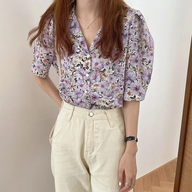 Save Big on Bulk Women's Office Shirts Blouses Floral Blouse Womens  Lightweight Chiffon Top With Puff Sleeves, Sweet Style For Office, Daily  Wear All - Main Image