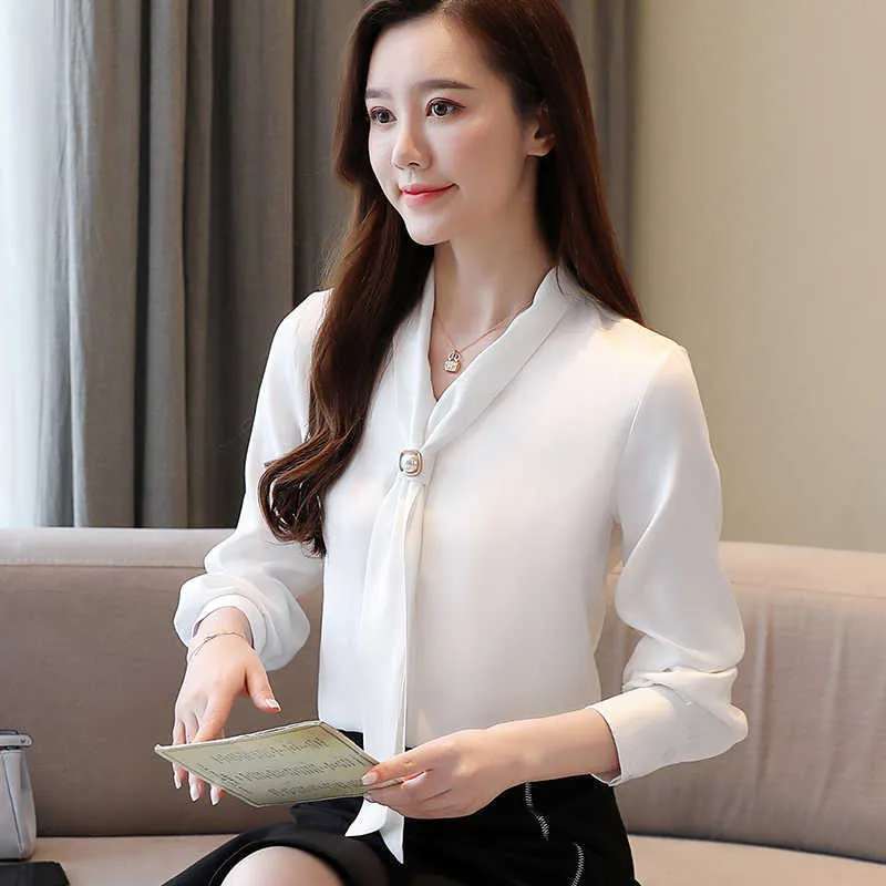 Kore Moda Bayan Üstleri Ve Bluzlar Bahar Şifon Kadın Gömlek Ofis Bayan Bayanlar Artı Boyutu Blusas Femininas Elegante 210531