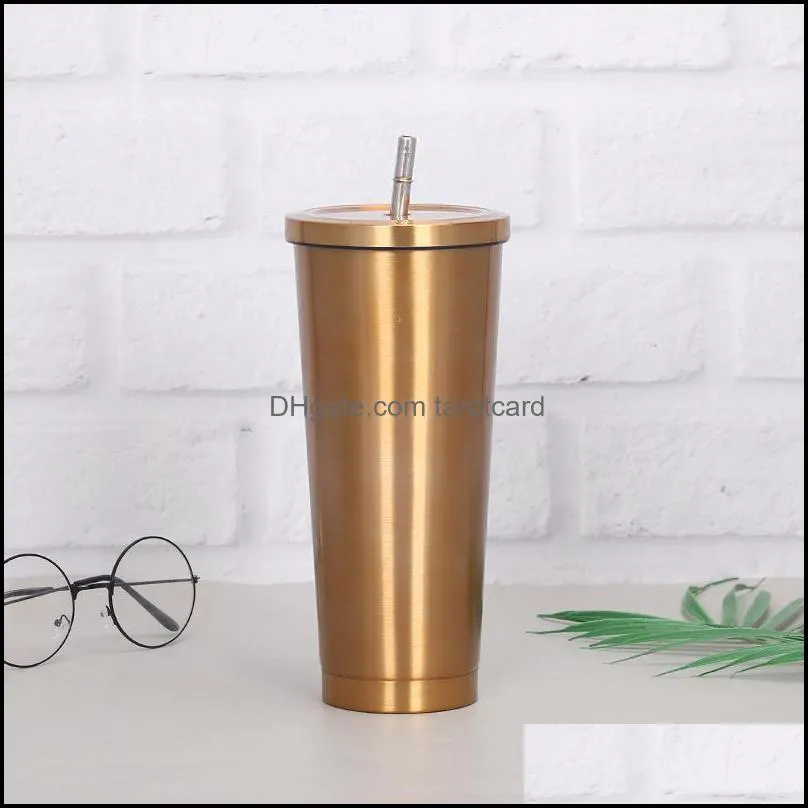 750ml Large Capacity Straw Cup 304 Stainless Steel Coffee Cup Insulated Cup Water Bottle Wine Tumblers Mugs With Lid and Straw