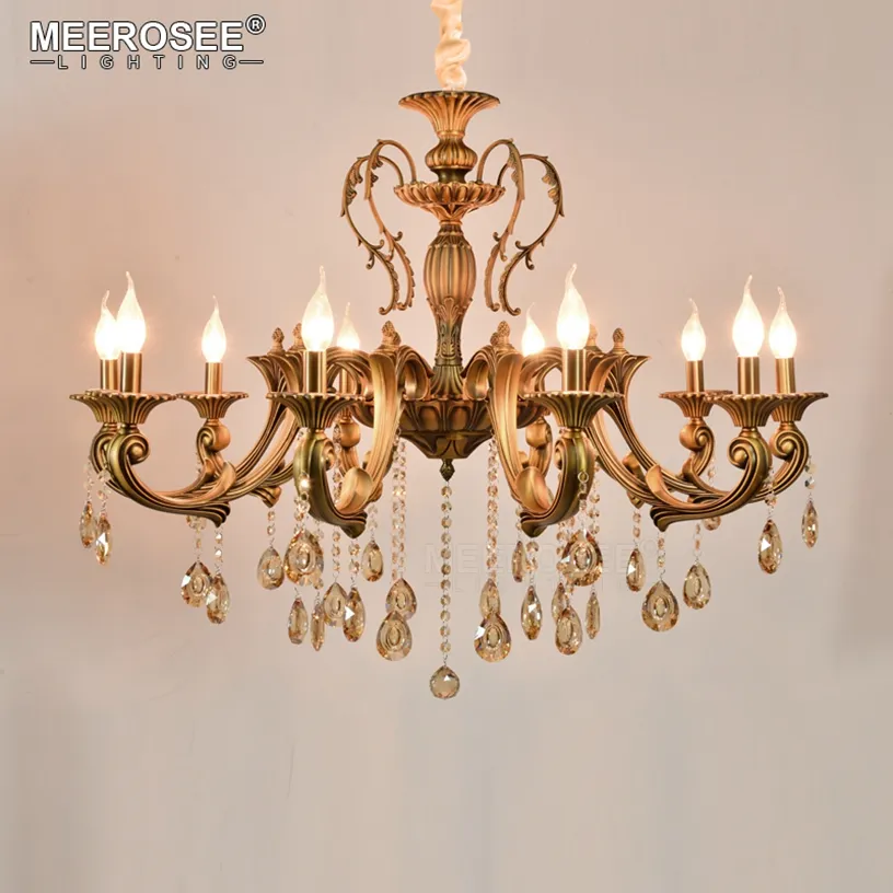 Vintage kroonluchter licht armatuur antiek messing kristal hanglamp lustres binnenverlichting voor woonkamer slaapkamer foyer