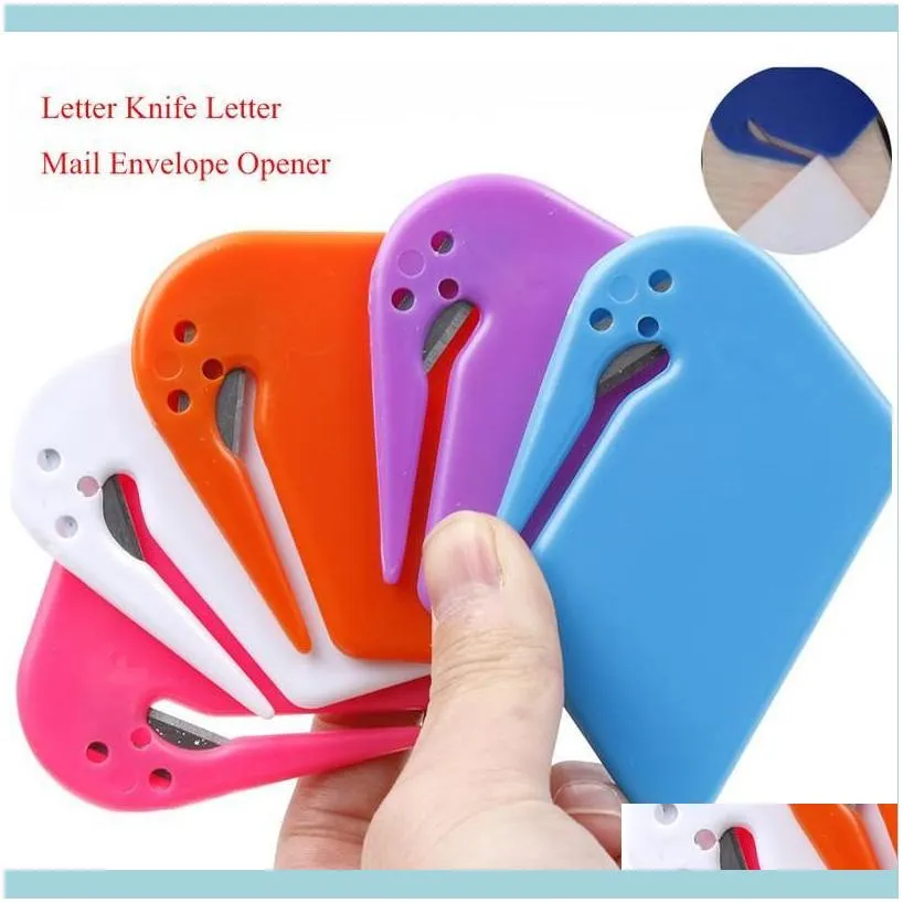 Plastic Mini Letter Knife Letter Mail Envelope Opener Safety Paper Guarded Cutter Blade Office Equipment Random Color 6Agcx