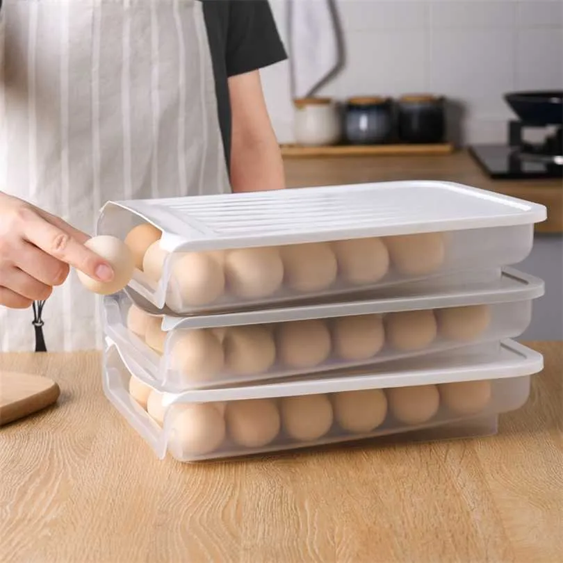 プラスチック製の卵収納ボックスキッチンツール冷蔵庫屋外ピクニック18グリッド食品容器多機能カリフォルア211102
