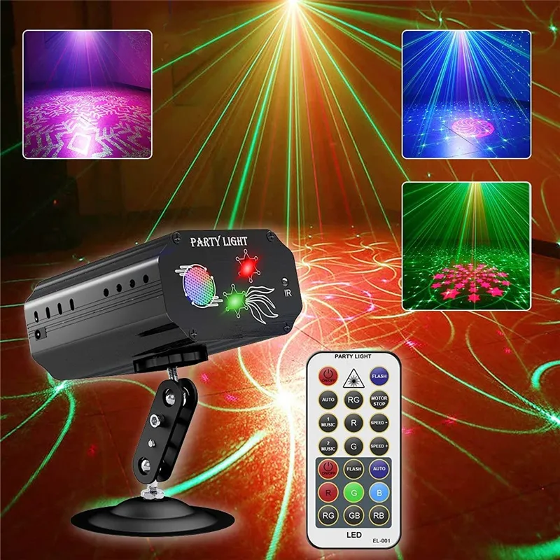 Party Lights DJ Disco Laser Lighting RGB Remote Dźwięk Aktywowany Strobe Stage Projektor Światło do świąt Boże Narodzenie Halloween Dekoracje Urodziny Ślubne KARAKE KTV
