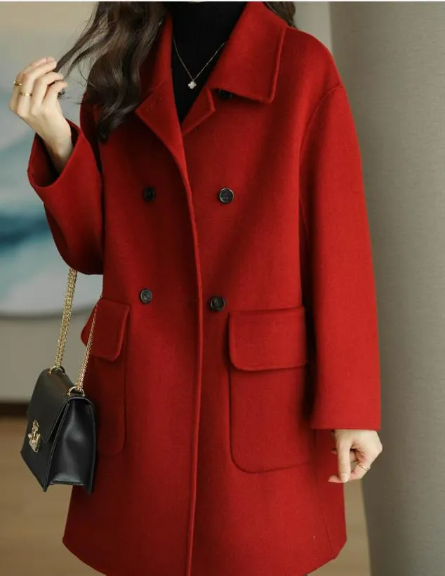 Women's Wool & Blends Coat Woman Autumn Winter Ladies Double-sided Cashmere Korean Slim Long Woolen Jacket Female