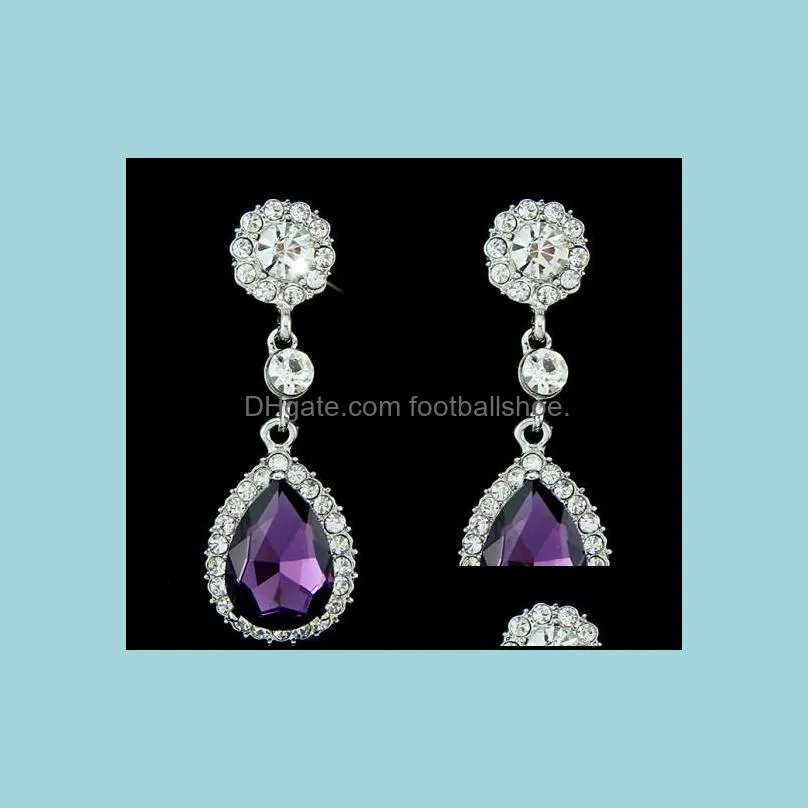 New Women Wedding Earrings Multicolor Crystal Waterdrop Earrings 925 Sterling Silver Plated Drop Earrings 4 Colors