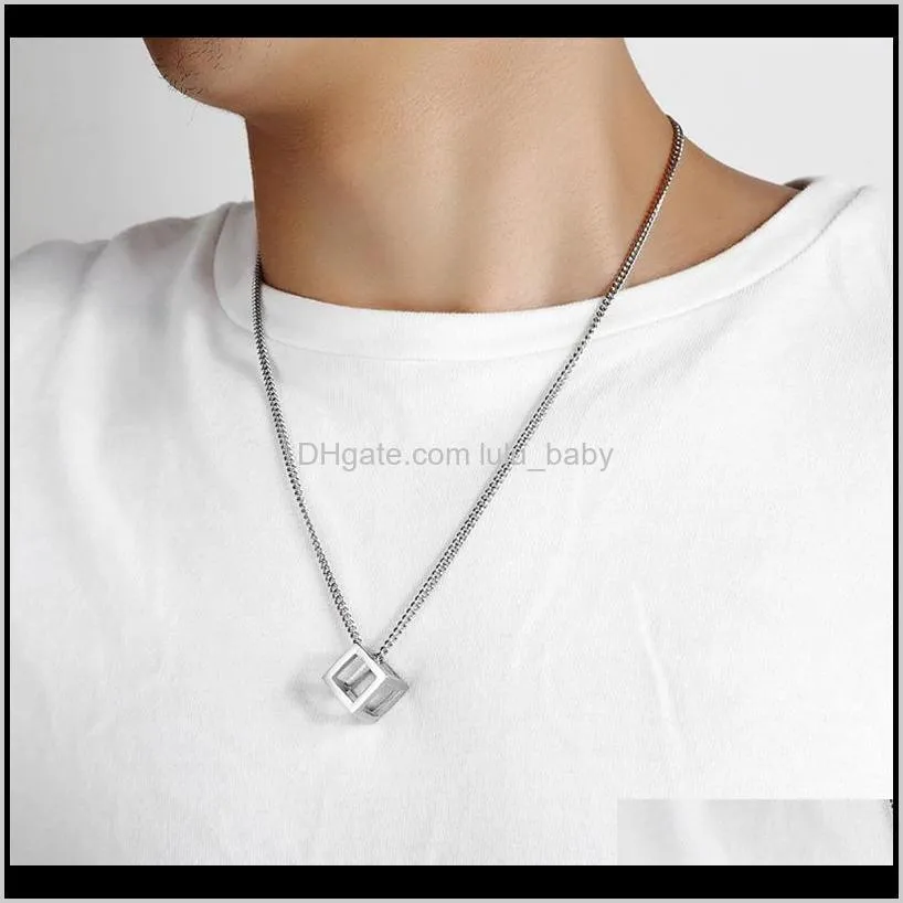 vj europe retro square pendant hollow necklace chain titanium steel 3d pendant accessories for men women1