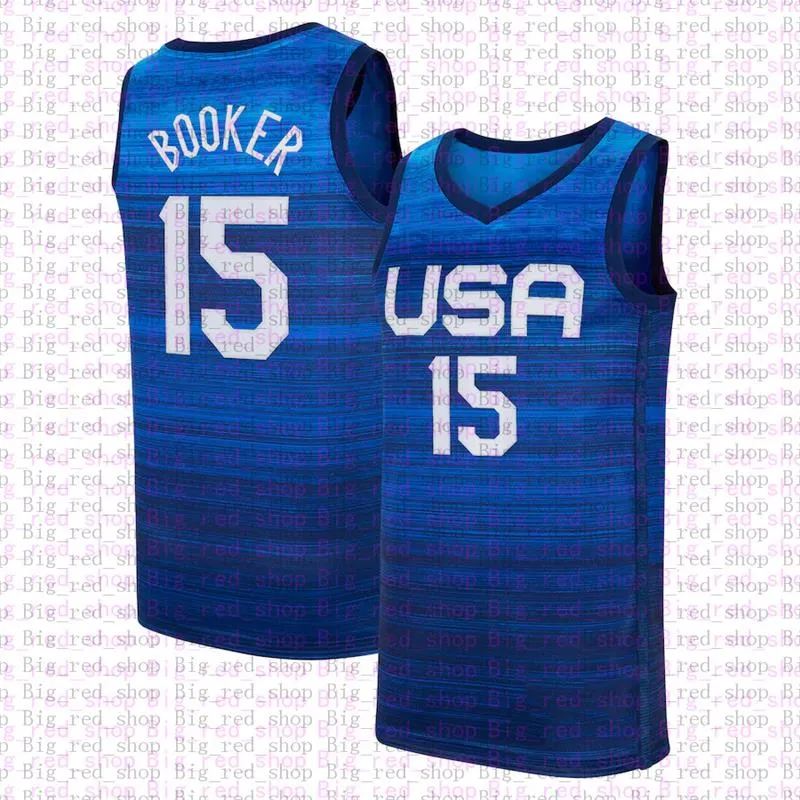 2021 National Team US 농구 저지 Devin 15 인사 Kevin 7 Durant Damian 6 Lillard Jayson 10 Tatum Jerseys 화이트 블루 망