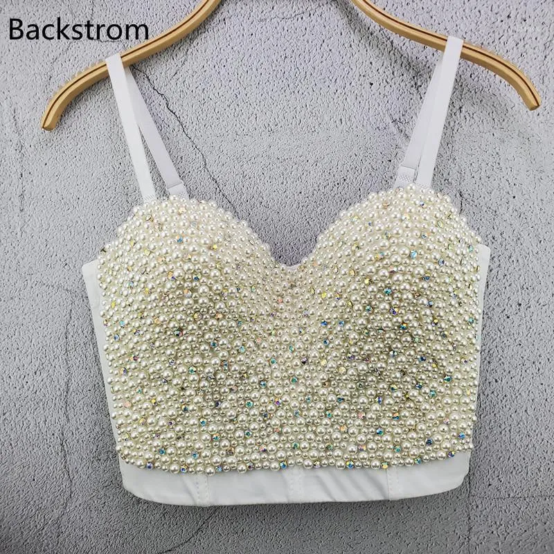 Backstrom Womens Underwear Intimates Tube Tops Hand-made Pearls Jewel Diamond Bra Corset Bustier Party Cropped Bustiers & Corsets