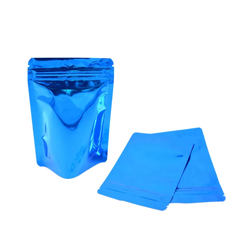 Blue Zip Lock Standing Mylar Foil Gift Bags 100pcs/lot Glossy and Matte Dry Food Packaging Poucheswith Tear Notch