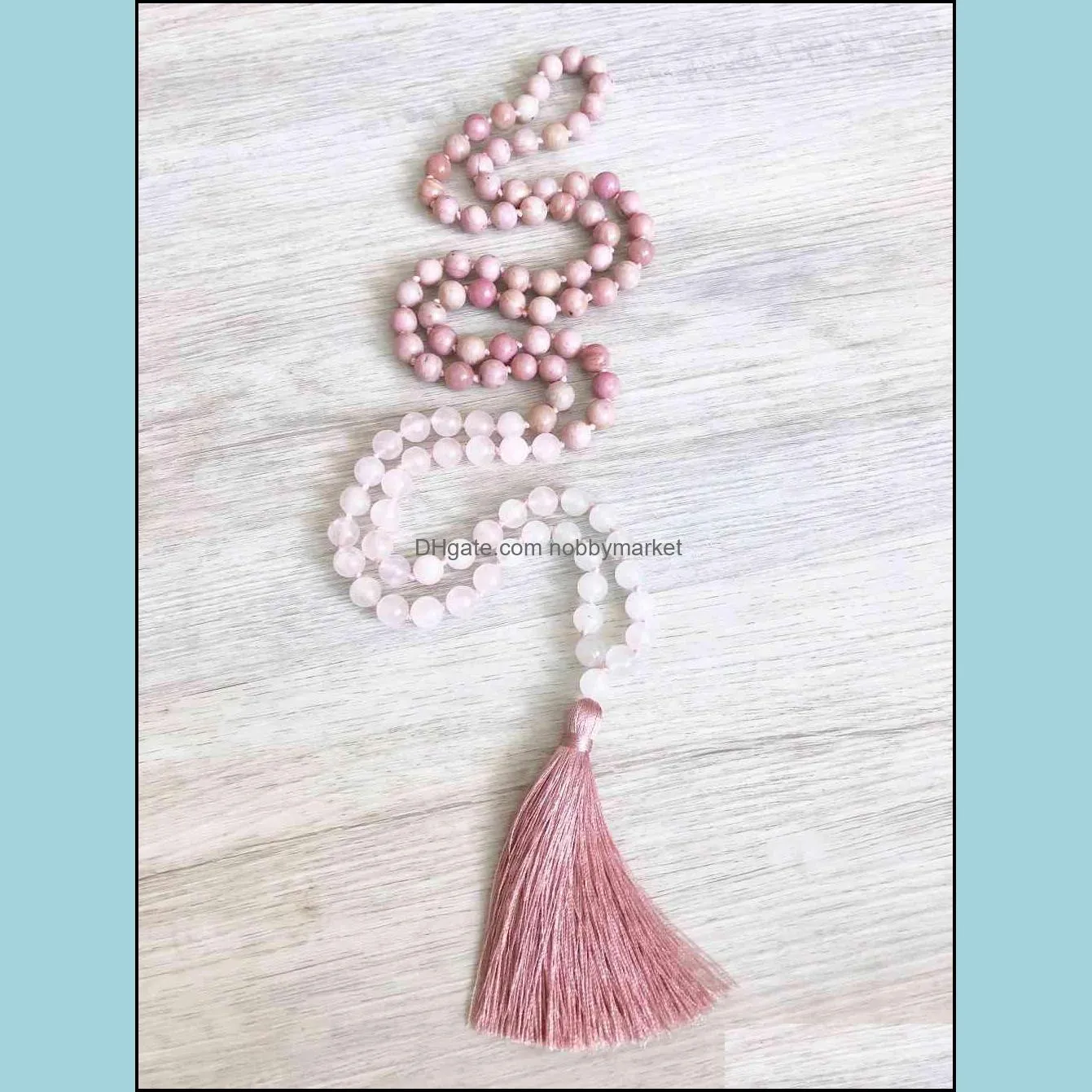 Rhodonite & RoseQuartz Necklace 108 Mala Beads Necklace Hand Knotted Necklaces Taeesl Necklaces Prayer Meditation Beads 210323