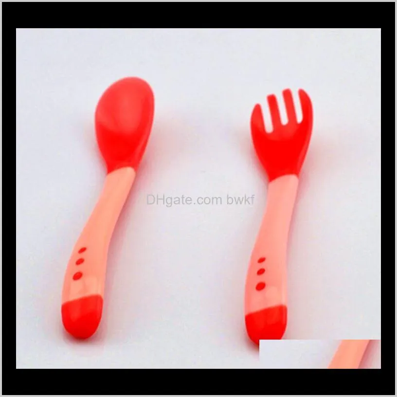 baby temperature sensing spoon and fork safety feeding flatware baby feeder utensils feeding home spoon tableware 3color