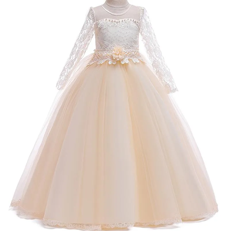 Flickklänningar Prinsessan Baby Flickor Spets Blomma Balklänning Bröllopsbrudtärna För Festklänning Första nattvardsdop