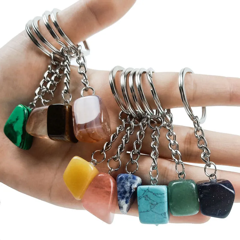 Irregular Natural Crystal Stone Pendant Key Rings Keychains For Women Men Lover Jewelry Bag Car Decor Fashion Accessories