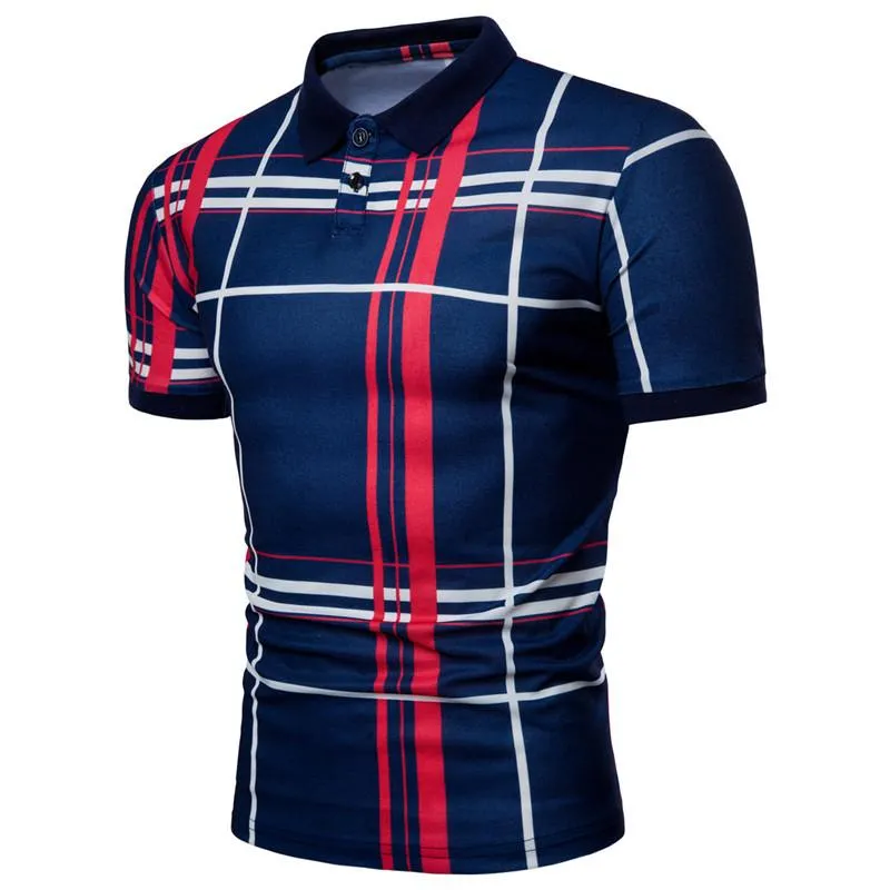 남성용 폴로스 셔츠 2021 여름 패션 클래식 캐주얼 탑 짧은 소매 면화 고품질 슬림 체크 무늬