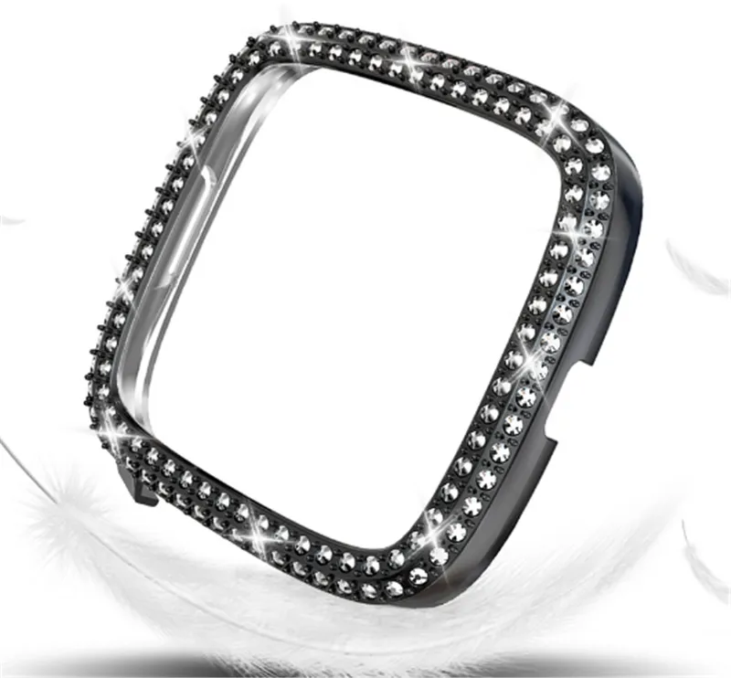 Fashion Two Rows Diamond PC Cover for Fitbit Versa 3 2 Sense Watch Case Bumper Women Bling Thin Frame Accessories