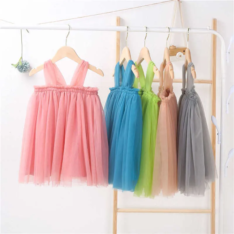 Vestidos infantiles para niñas de 1 a 6 años, vestido de fiesta con tutú de malla y tirantes de princesa, G1026