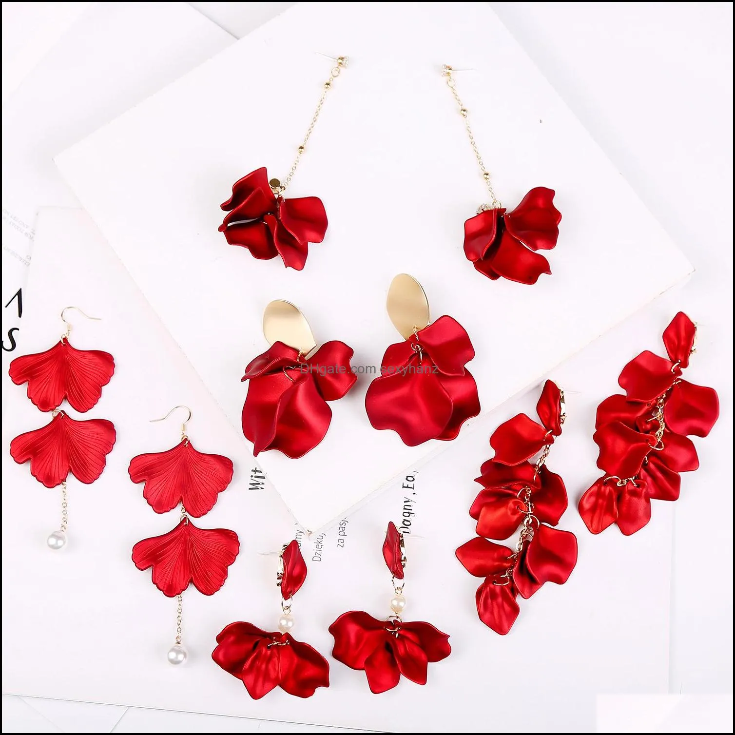 Fashion Exaggerated Red Rose Petals Eardrop 2021 fashionable Stud joker long tassel earrings