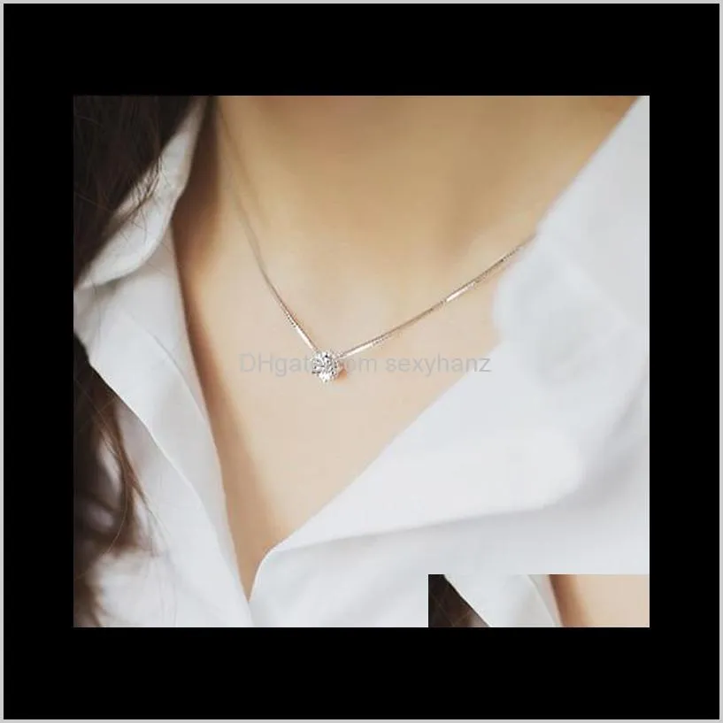 exquisite rhinestone chain single zircon 925 pure silver plated necklace female fashion accessories silver jewelry christmas gift