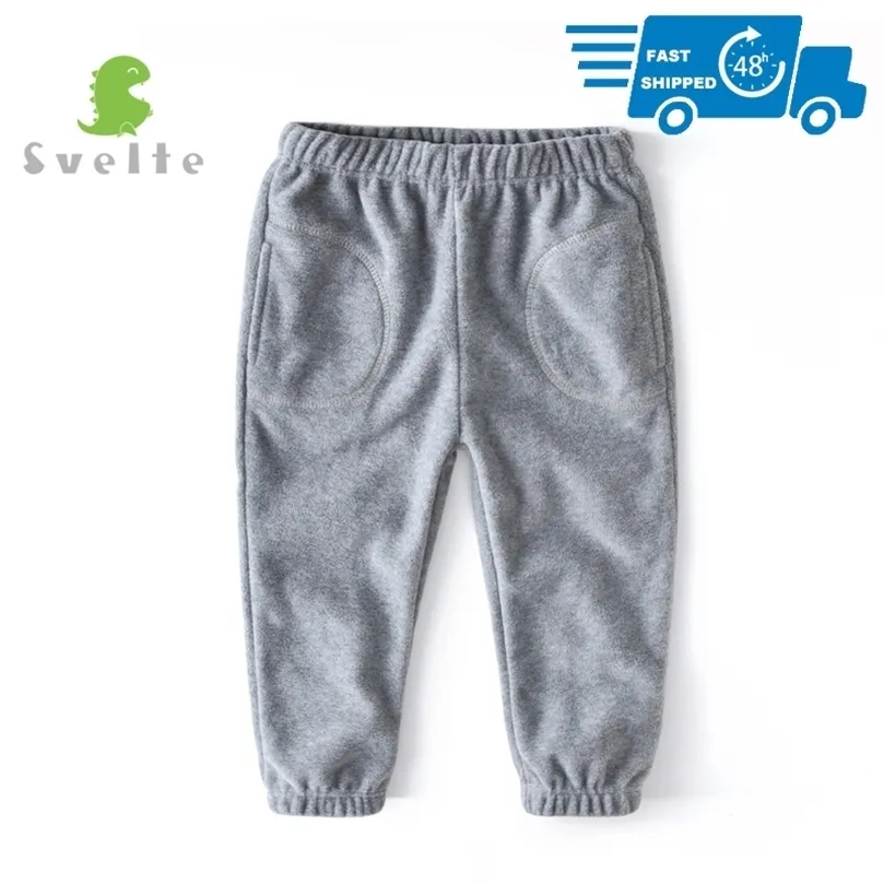 SVELTE 2-7 Yrs Boy's Thick Fleece Pant with 2 Pockets for Autumn Winter Chlidren Casual Solid Trousers Kids Joggers Sweatpants 211103