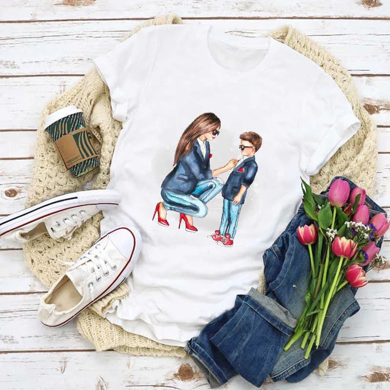 Mulheres Gráfico Dos Desenhos Animados Mãe Mamãe Mamãe Moda Impressão Amor Verão Camisa Tops Lady Roupas T-shirt Mulheres roupas Tee Feminino Camiseta X0527