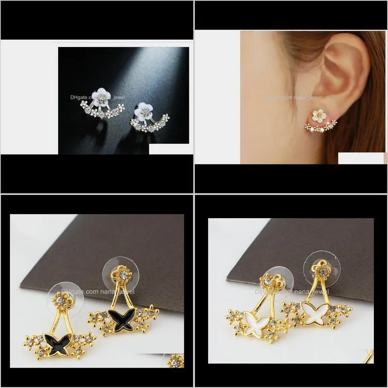 High quality Anti allergic Pure silver jewelry s 925 Sterling silver daisy flower front and back two sided stud earrings Ear nail