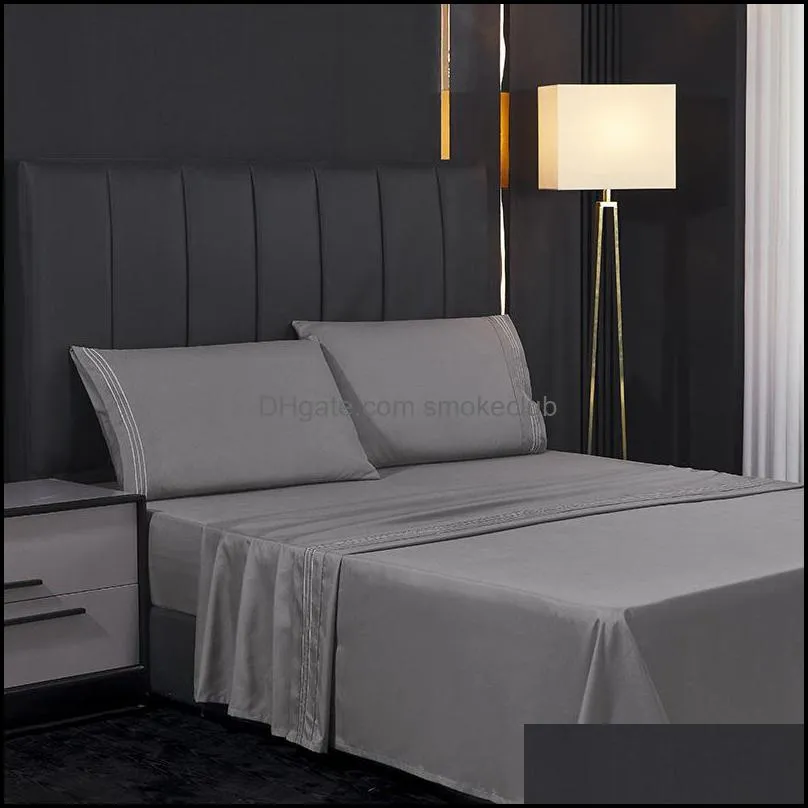 Set di lenzuola Forniture per biancheria da letto Tessili per la casa Giardino Letto tinta unita di lusso Lenzuolo con angoli piatti all'ingrosso Queen / King Size 22 colori Comfo