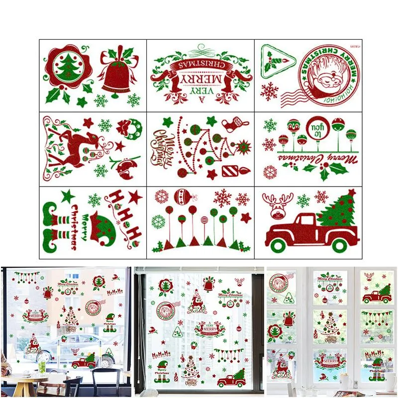 Wall Stickers 9pcs Christmas Window Clings Removable Pvc Sticker With Glitter Powder For Home Office School Xmas Party Decor Supplies Natale