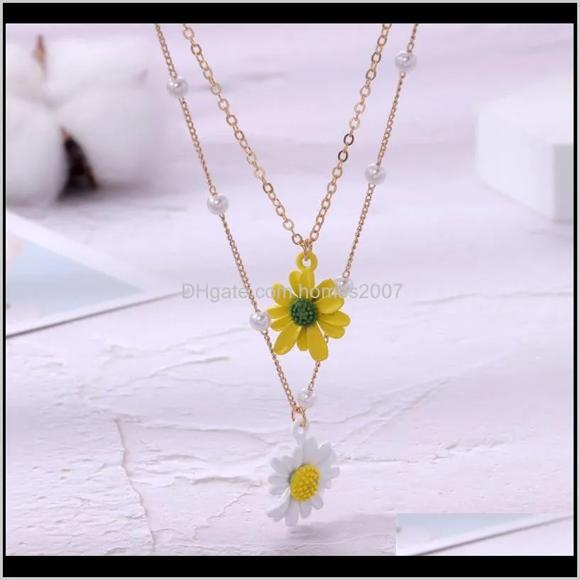 korean cute daisy pendants necklace for women boho fahion  imitation pearls choker clavicle necklace jewelry new trendy