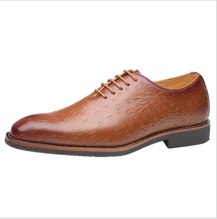 Chaussures en cuir à motif d'autruche pour hommes à la mode homme décontracté bout pointu Oxfords chaussures de bureau d'affaires à lacets