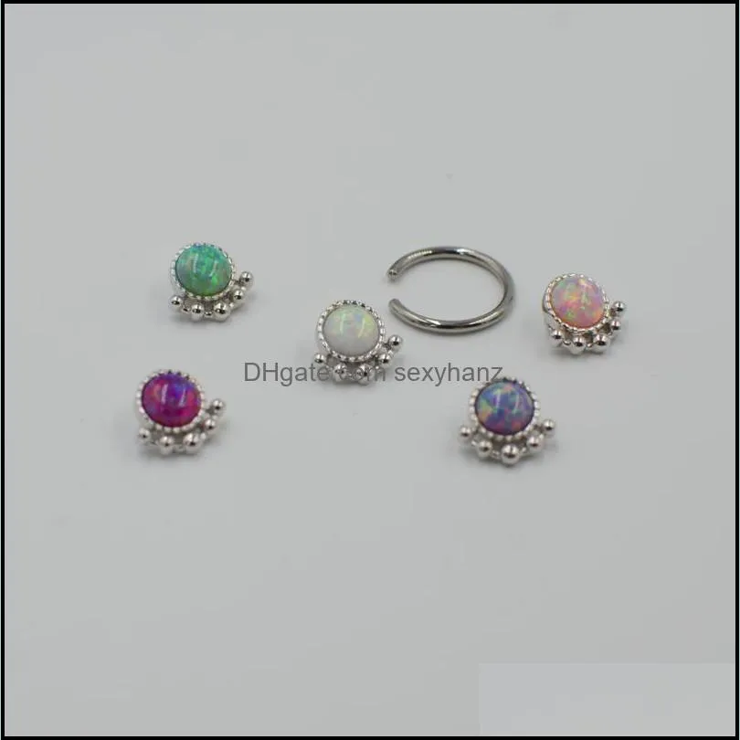 Other CHUANCI Captive Bead Ring Opal Gem Nose Septum Clicker S Piercing Ear Rook Cartilage Earring Body Jewelry