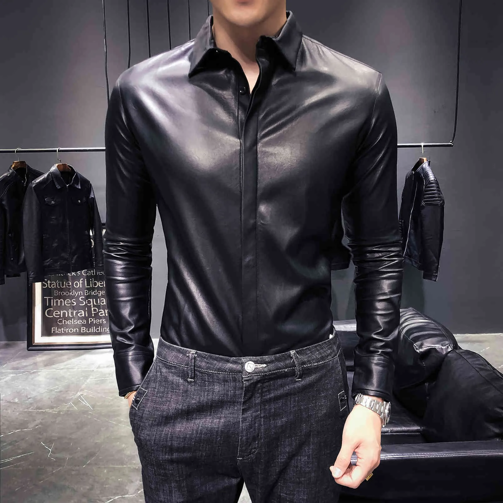 Western Leather Shirts Mens Black Urban Cowboy Sexy Antisocial