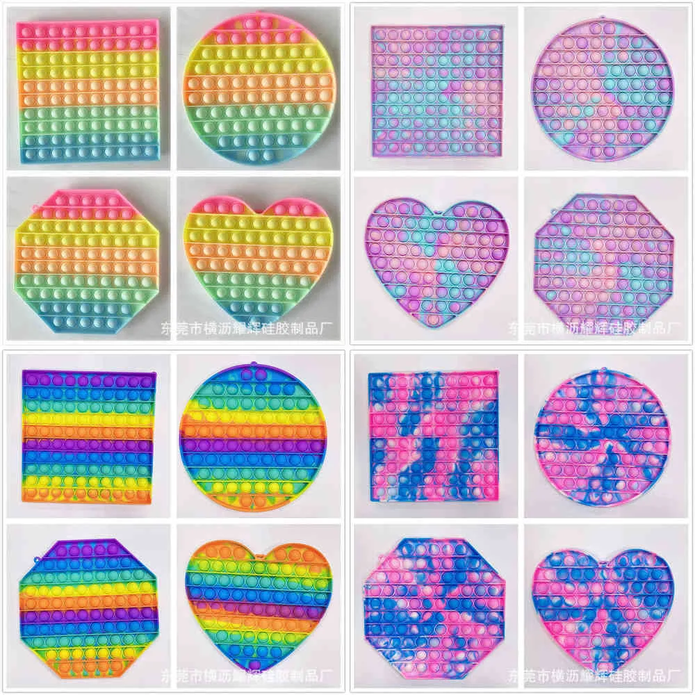 20CM Quadrato Cerchio Cuore Ottagono Giocattoli Fidget Popet Bubble Popper Gigante Grande Macaron Arcobaleno Bolle Popper Board Anti Ansia Bambini Dito Puzzle Portachiavi G62ZF30