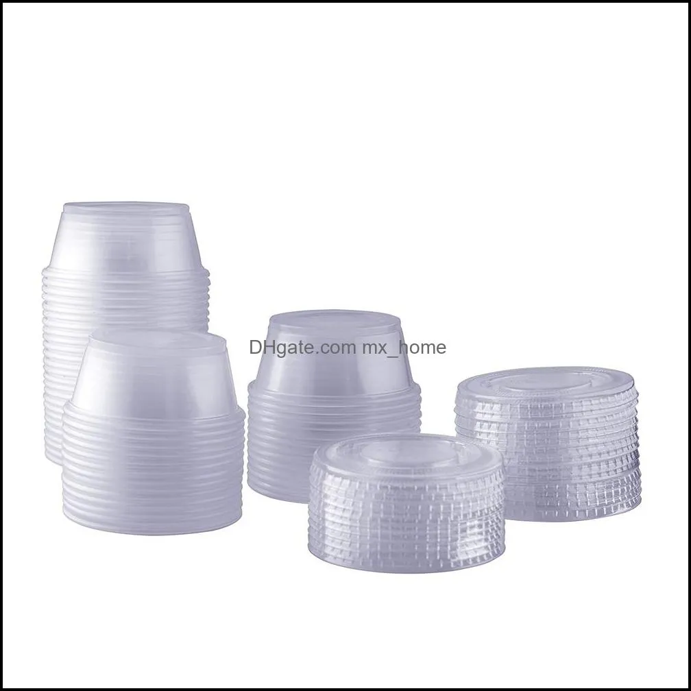 100 Sets 3.4 oz Disposable Plastic Portion Cups with Lids, Snack Cups, 100ml clear A0629