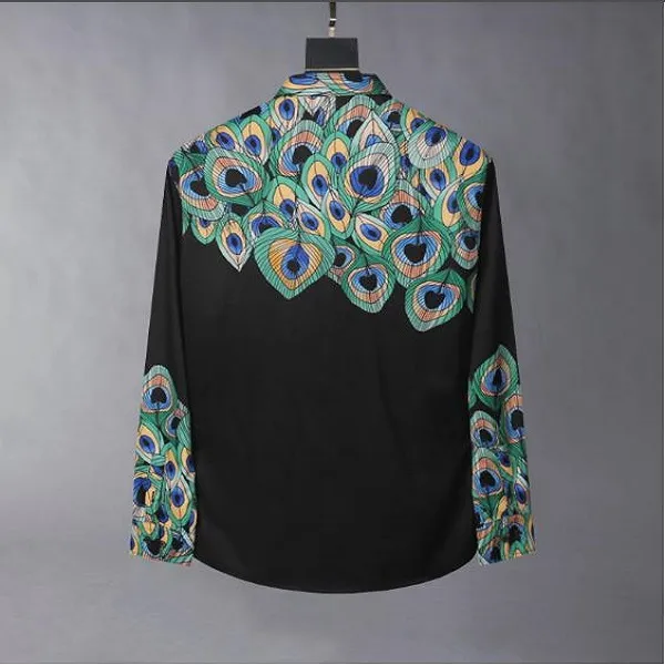 Silk Soft Mens Luxury Peacock Digital Printed Shirts Långärmad klänning Fashion Slim Fit Party Male 3XL252J